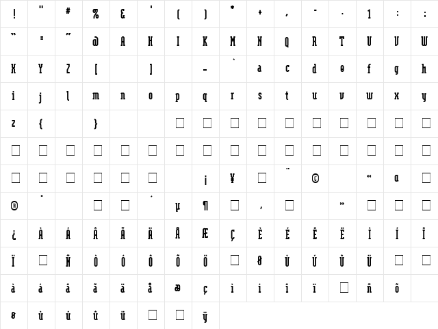 ModulaSerifBlack Medium  glyph index