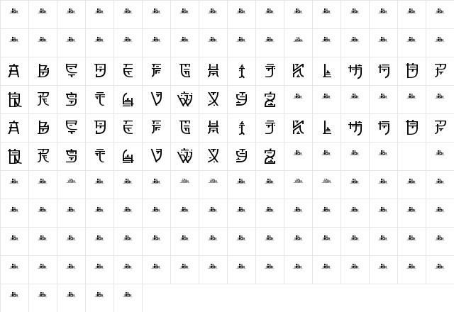 Zilap Oriental Regular  glyph index