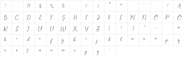 Jeliya elbern Regular  glyph index