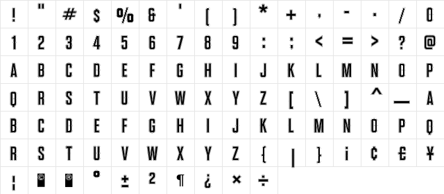 RazorFace Regular  glyph index