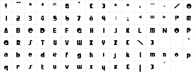 Bald Buety Regular  glyph index