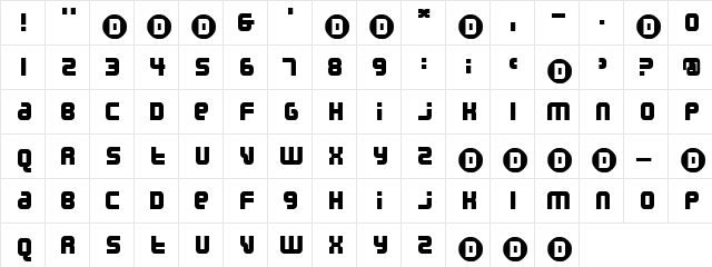 ActualSize Regular  glyph index