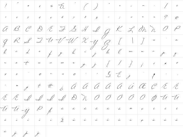 Mr Sheffield Regular  glyph index