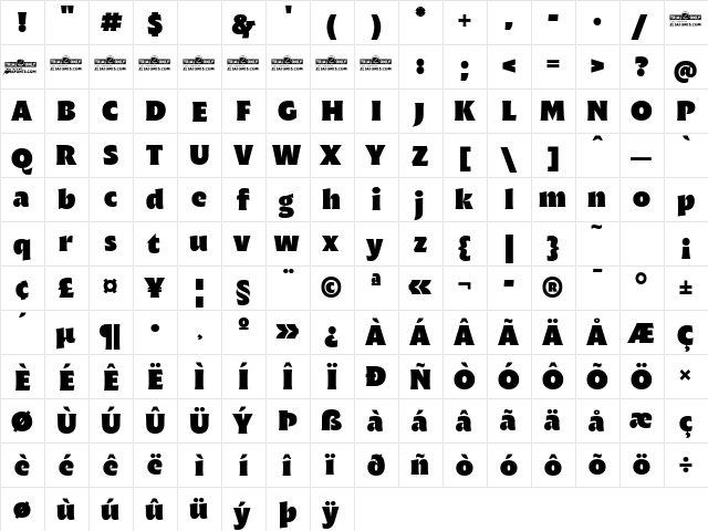 Malik Trial Heavy Display  glyph index