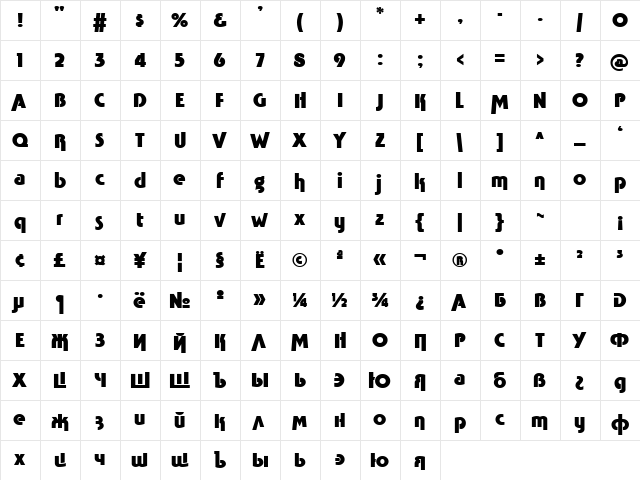 TavridaAd Bold  glyph index