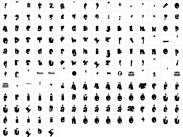 Baby Kruffy Regular  glyph index