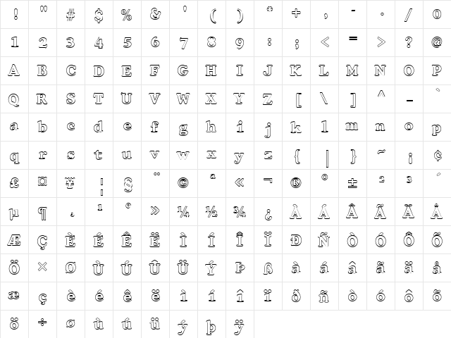 FZ ROMAN 32 HOLLOW Normal  glyph index