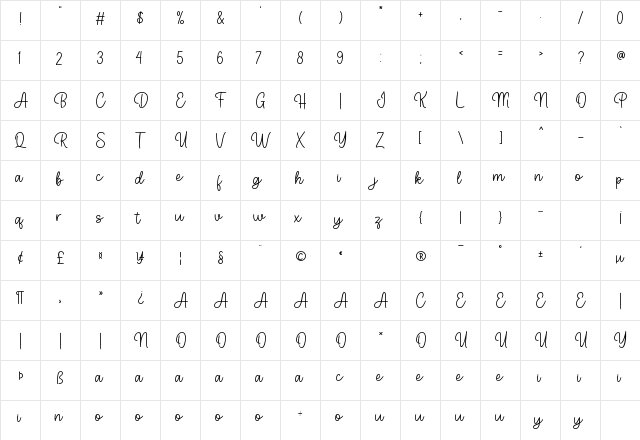 Hello Bunny Regular  glyph index