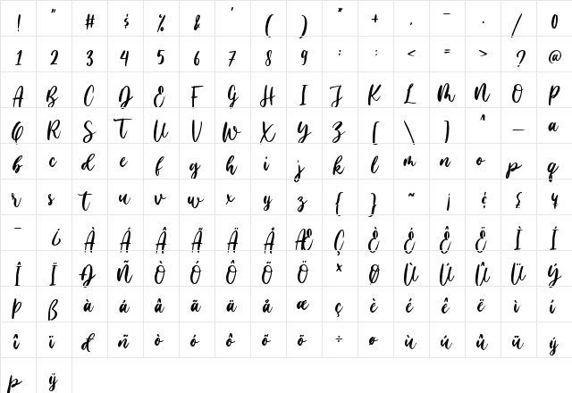 Family Times Regular  glyph index