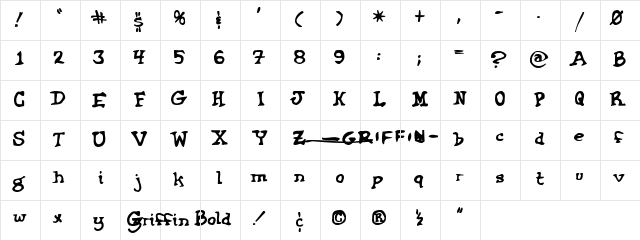 GriffinBold Regular  glyph index