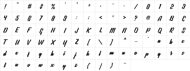 Wonder Stark DEMO Regular  glyph index