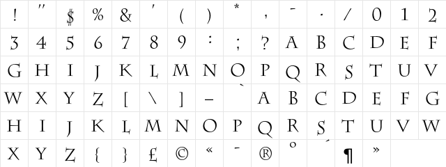 BarryGothicC Regular  glyph index