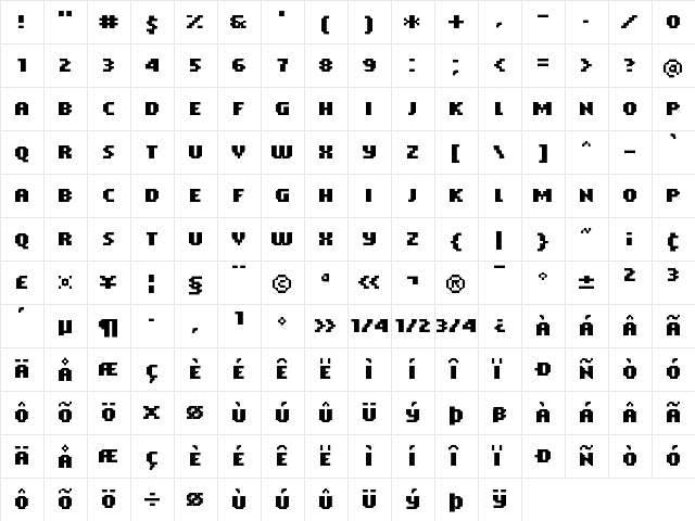 FFF Atlantis Condensed Regular  glyph index