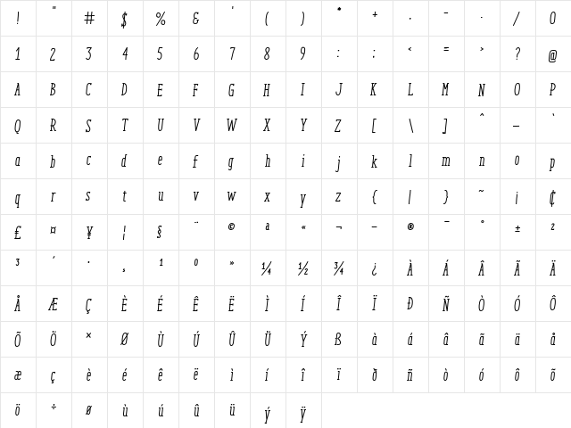ENYO Serif Medium Italic Medium Italic  glyph index