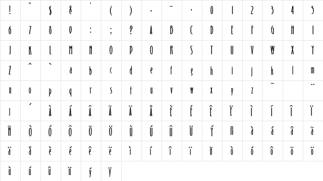 Bradshaw DB Regular  glyph index