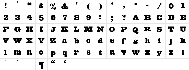 EgizianoClassic Regular  glyph index