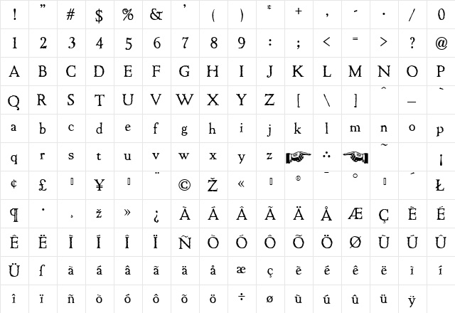 Colonial Dame Regular  glyph index