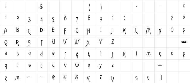 ToulouseLautrec Regular  glyph index