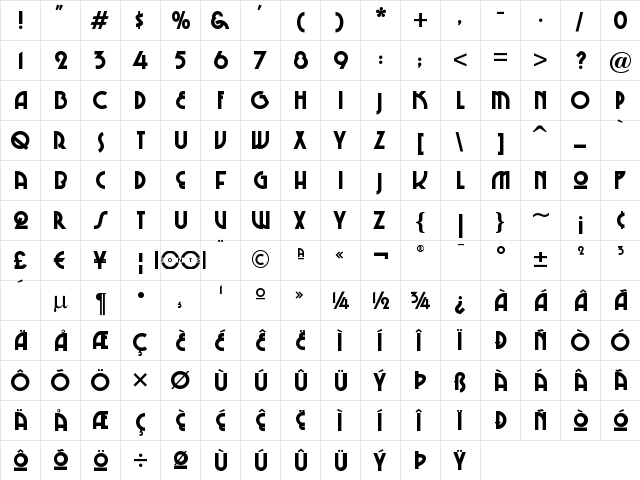 ChiTown NF Regular  glyph index