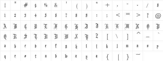 BEETHOVAN Regular  glyph index