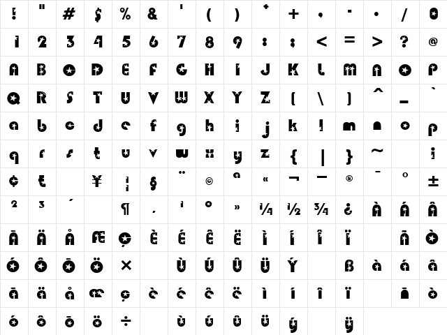 StarryEyed Heavy  glyph index