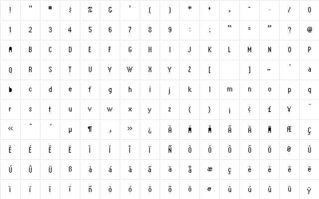 EmperorEight Roman  glyph index