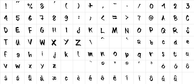 BlueBrush-Normal Regular  glyph index