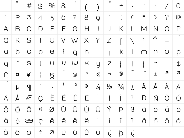 BabyMine Thin  glyph index