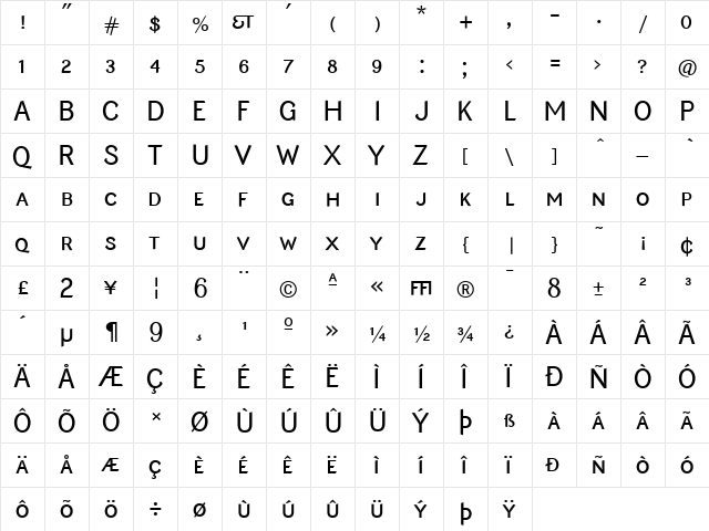 EquipoizeSans Regular  glyph index