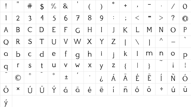 Perspicacious Light  glyph index