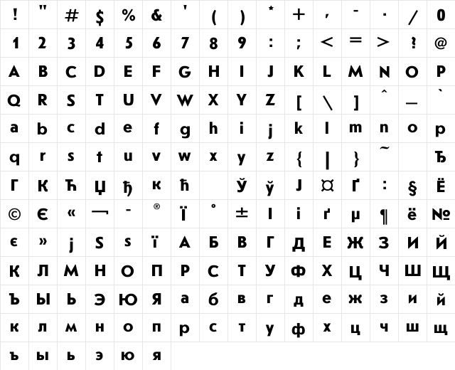 JournalSans Bold  glyph index