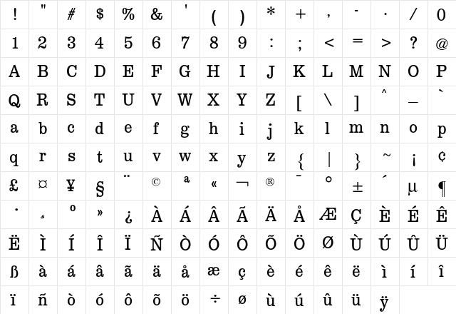 Clarendon CG Book Condensed Regular  glyph index