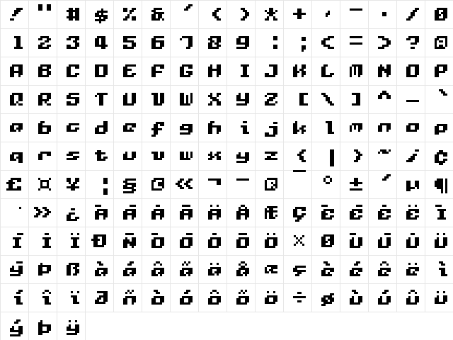 StaxBlox Regular  glyph index