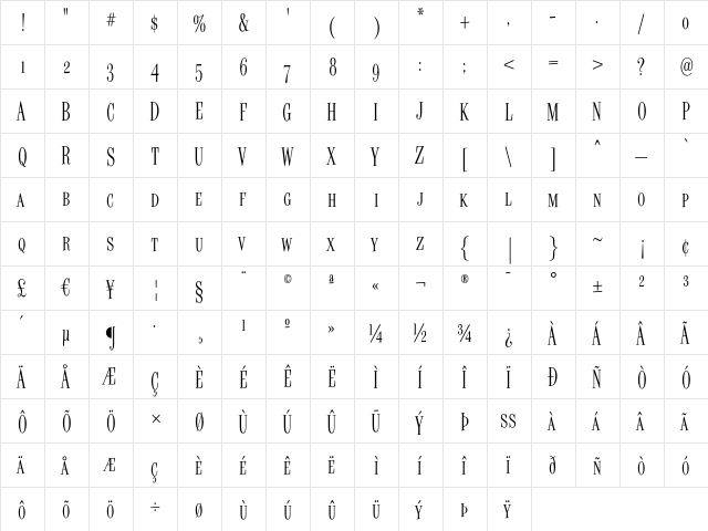 Beatnik SC Regular  glyph index
