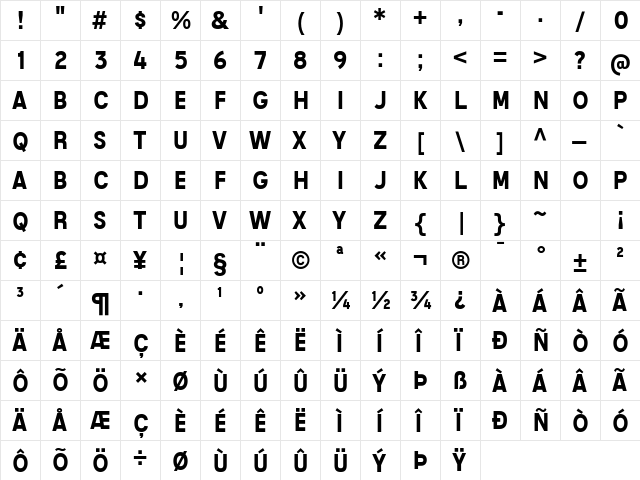 Mixolydian Titling Bold  glyph index
