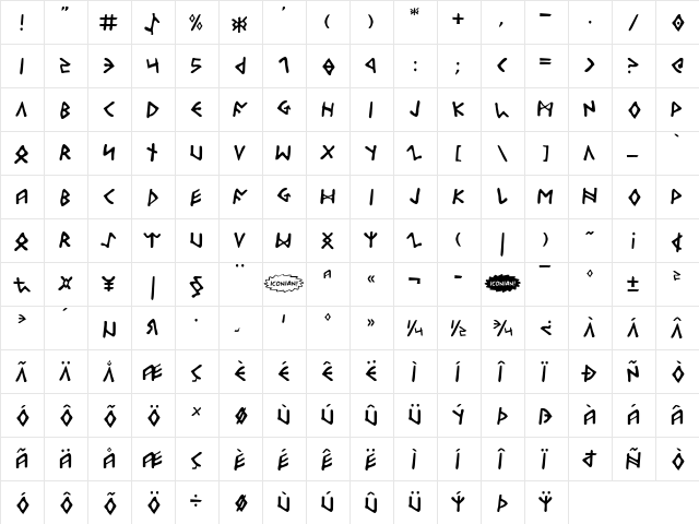 Odinson Regular  glyph index