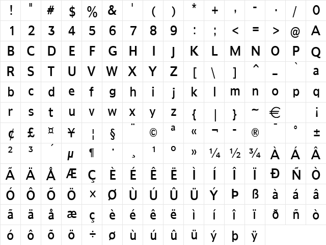 AdamsCondensed Normal  glyph index