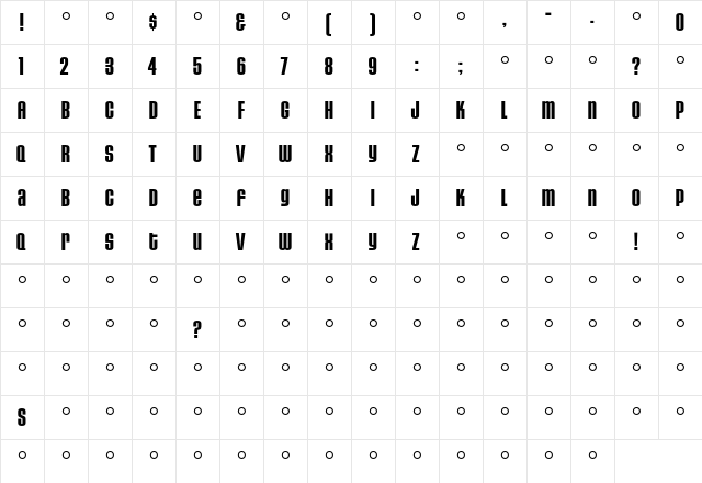 HouseGothic 3DWhite  glyph index