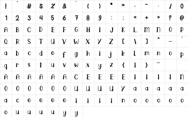 Antique Witch Regular  glyph index