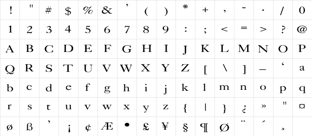 Caslon-Light Wd Regular  glyph index