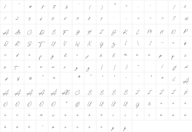 Lovely Love Regular  glyph index