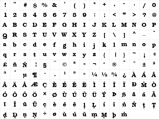Pali Bookman Regular  glyph index