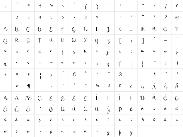 Maribast Regular  glyph index