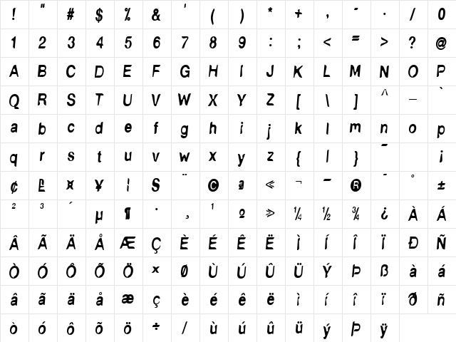 NudE Rubenesque Regular  glyph index