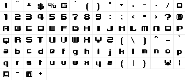 Cube2000 Regular  glyph index
