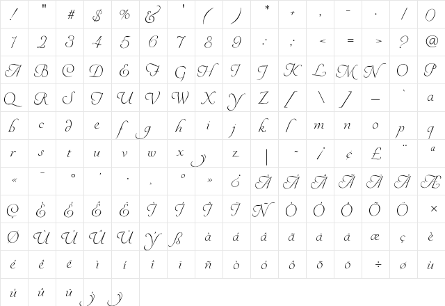 YoureInvited Regular  glyph index