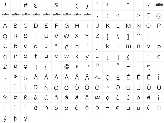 Stinger Fit Trial Light  glyph index
