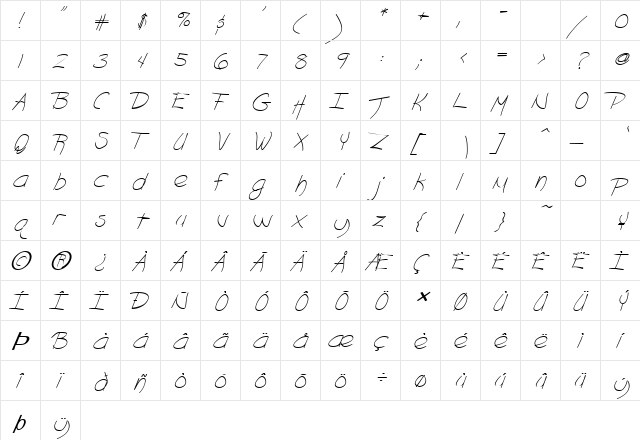 FZ HAND 18 ITALIC Normal  glyph index