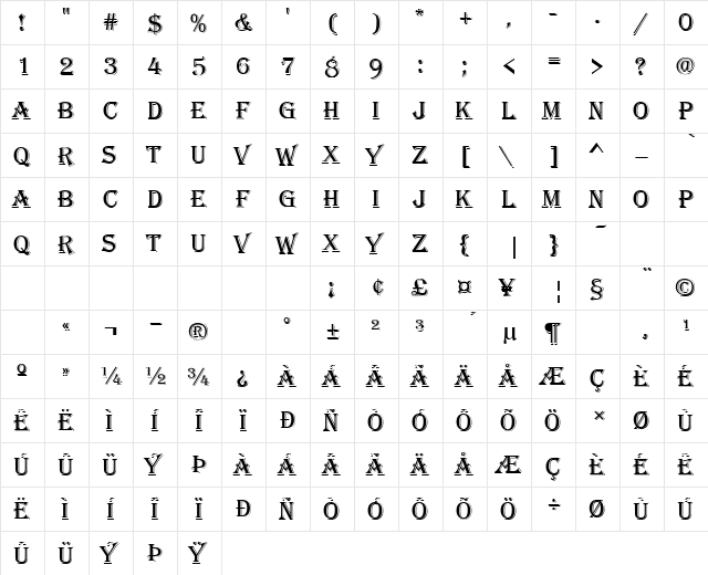 PT Old Fashioned Normal  glyph index