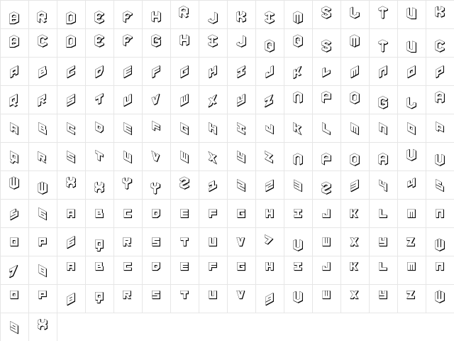 YAY USA 3D Regular  glyph index